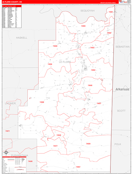 Le Flore County, OK Zip Code Map
